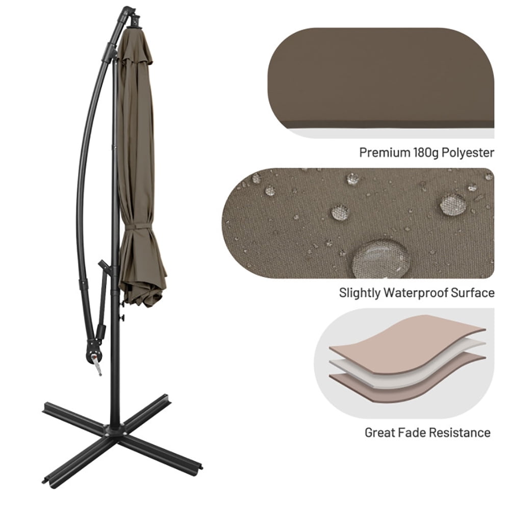 Aimee Lii 10 Feet Offset Umbrella with 8 Ribs Cantilever and Cross Base, Outdoor Umbrella with Base, Brown Aimee Lii 10 Feet Offset Umbrella with 8 Ribs Cantilever and Cross Base, Outdoor Umbrella with Base, Brown