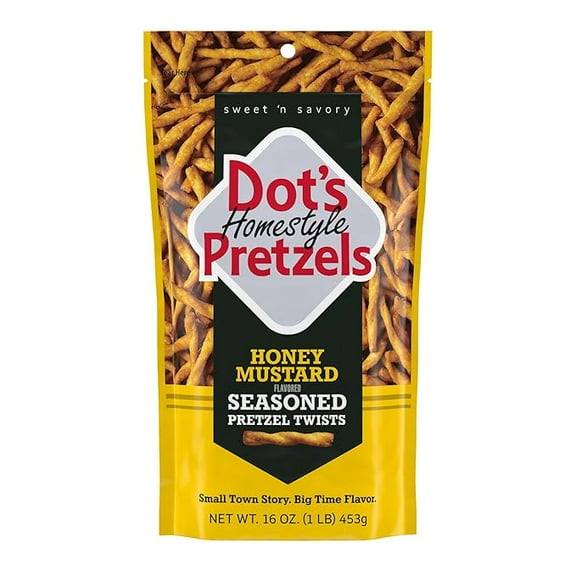 Dot's Pretzels Honey Mustard Seasoned Pretzel Twist Snack, 16oz Grocery Sized Bag ( Pack of 2 )