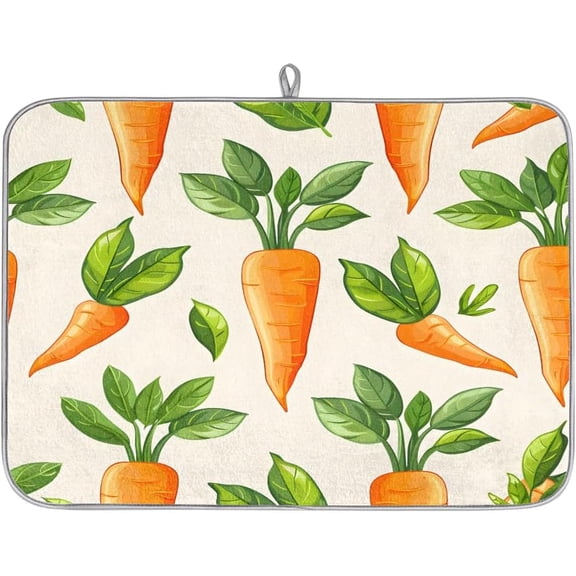 Absorbent Dish Drying Mat,Food Carrots Prints 16*18inch Dish Drying Mat for Kitchen Counter Microfiber Absorbent Dish Draining Reusable Washable Extra