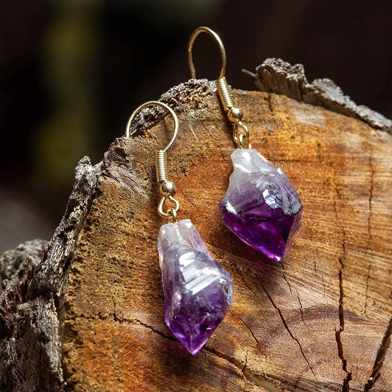 AYANA Raw Amethyst Deep Purple Healing Crystal Earrings for Women