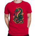 thumbnail image 2 of Smartprints Japanese Blue Dragon with Golden Clouds Men's T-Shirt Red, Cotton, S, 2 of 4