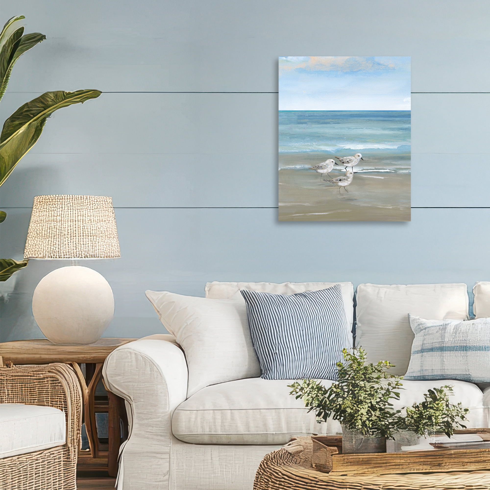Stupell Industries Three Shorebirds & Gentle Waves Canvas Wall Art, design by Nan