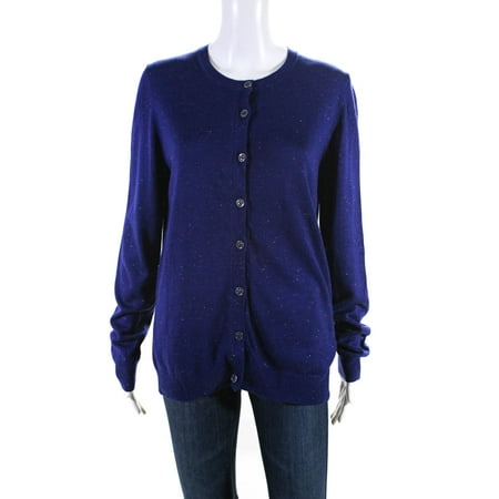 

Pre-owned|Nicole Miller Original Womens Knit Metallic Button Up Cardigan Bleu Size M