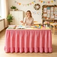 thumbnail image 2 of 75*180cm Solid Ruffled Desk Table Skirt Wrinkle Resistant Decorative Cover For Kitchen Indoor Event Table Decoration Red, 2 of 4