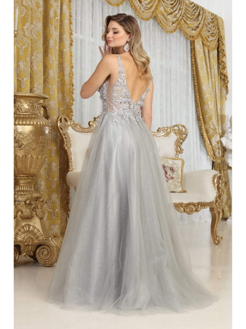 glitter dress juniors May Queen MQ2015 Juniors Womens 3D Floral Embellished Long Glitter Dress