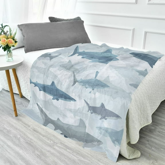 70x55 Inches Glow in The Dark Blanket Cozy Throw Camping Blankets for Home and Outdoor Use Blue and Gray Sharks Pattern