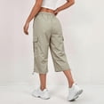 thumbnail image 4 of LEAVINGSUO Cargo Pants Women Solid Color Casual Straight Leg Stretch Waistband Pocket Workwear Capri Pants Khaki S, 4 of 7