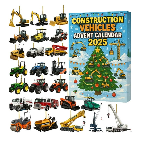 Fun 2025 Construction Vehicles Advent Calendar: 24 Days Christmas Countdown with Mini Trucks, Excavators, Bulldozers Gift for Boys & Collectors