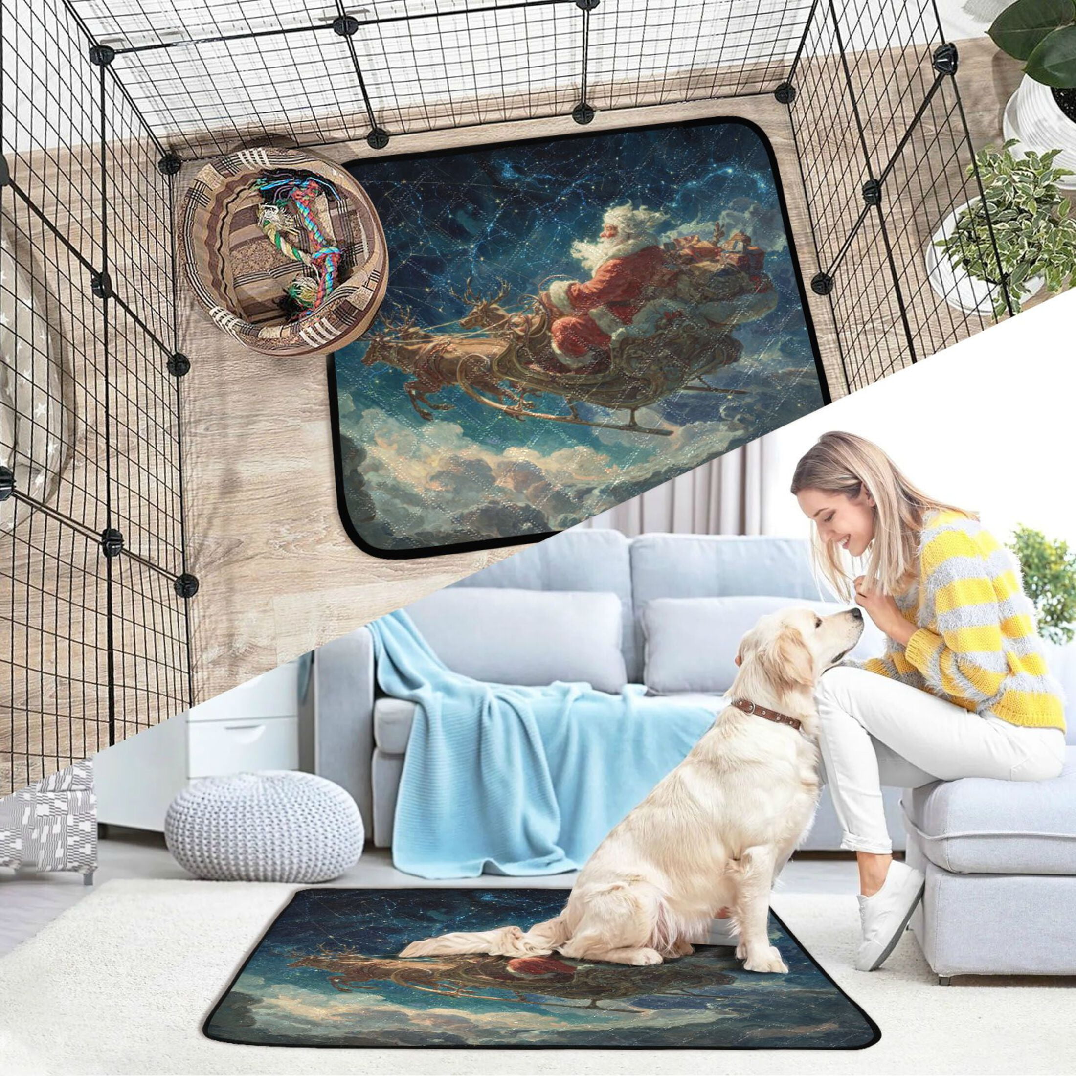 Qxltty Mysterious Santa Claus Cat litter Pads Pet Set of 2 Diaper Mats Center Anti-leakage Layer Absorbent Soft and Comfortable