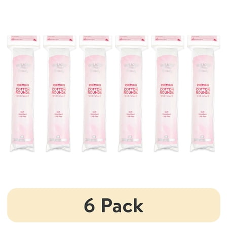 (6 pack) Equate Beauty Premium Cotton Rounds, 100 Count