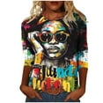 thumbnail image 2 of LYEAA African American Apparel Women 3/4 Sleeve Round Neck Tops Ethnic Print Cotton Shirt Loose Fit Casual Daily Cultural Outfit Multicolor XXL, 2 of 5