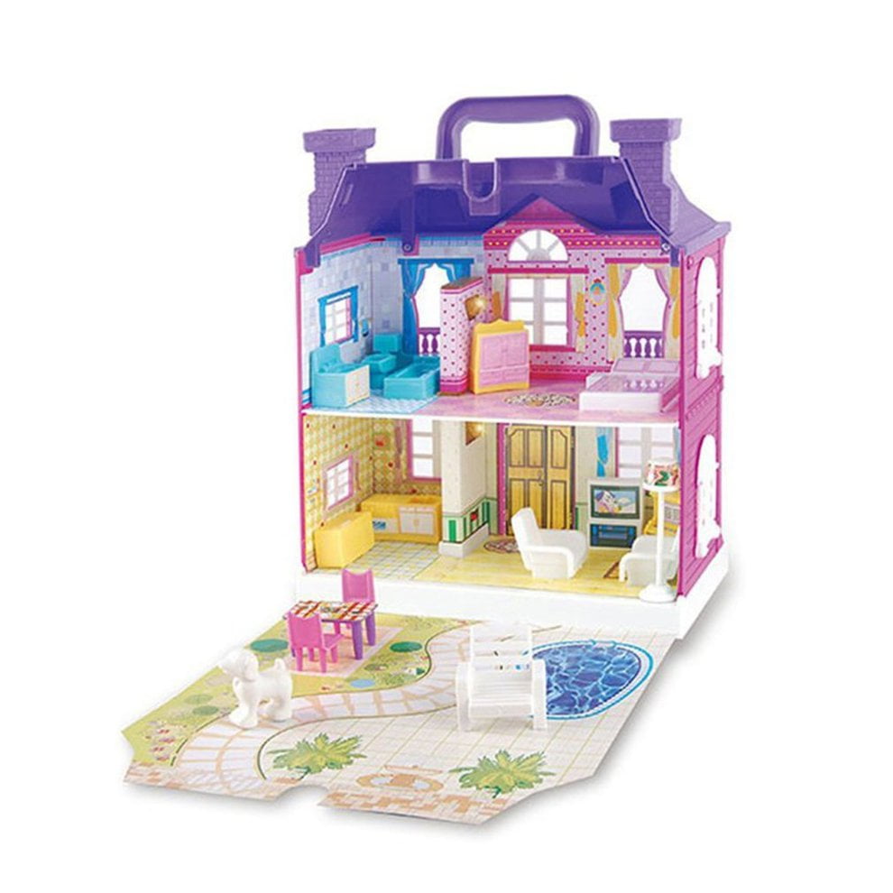 Doll House With Furniture Miniature House Dollhouse Assembling Toys For