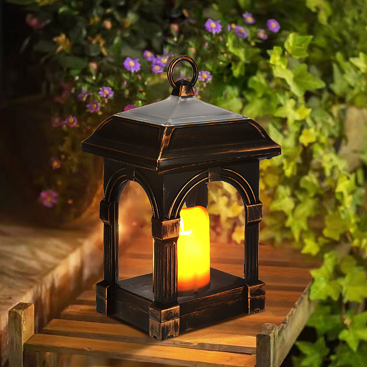 Plastic LED Flameless Candles Flickering Lights Waterproof Decorative Light for Porch Yard Lawn Patio Courtyard Solar Lantern Outdoor Garden Hanging Lamps