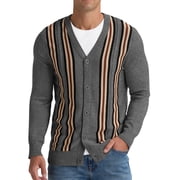 Iceglad Mens Vintage Striped Long Sleeve Button Down Cardigan Sweater with V Neck Knitted Sweaters