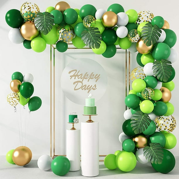 139 piezas Jungle Party Globos Garland Arch Kit, Globos dorados verde lima con hojas de palmeras tropicales artificiales para decoraciones de fiesta de safari de dinosaurios Wild One Birthday Party Su JFHHH pequeña