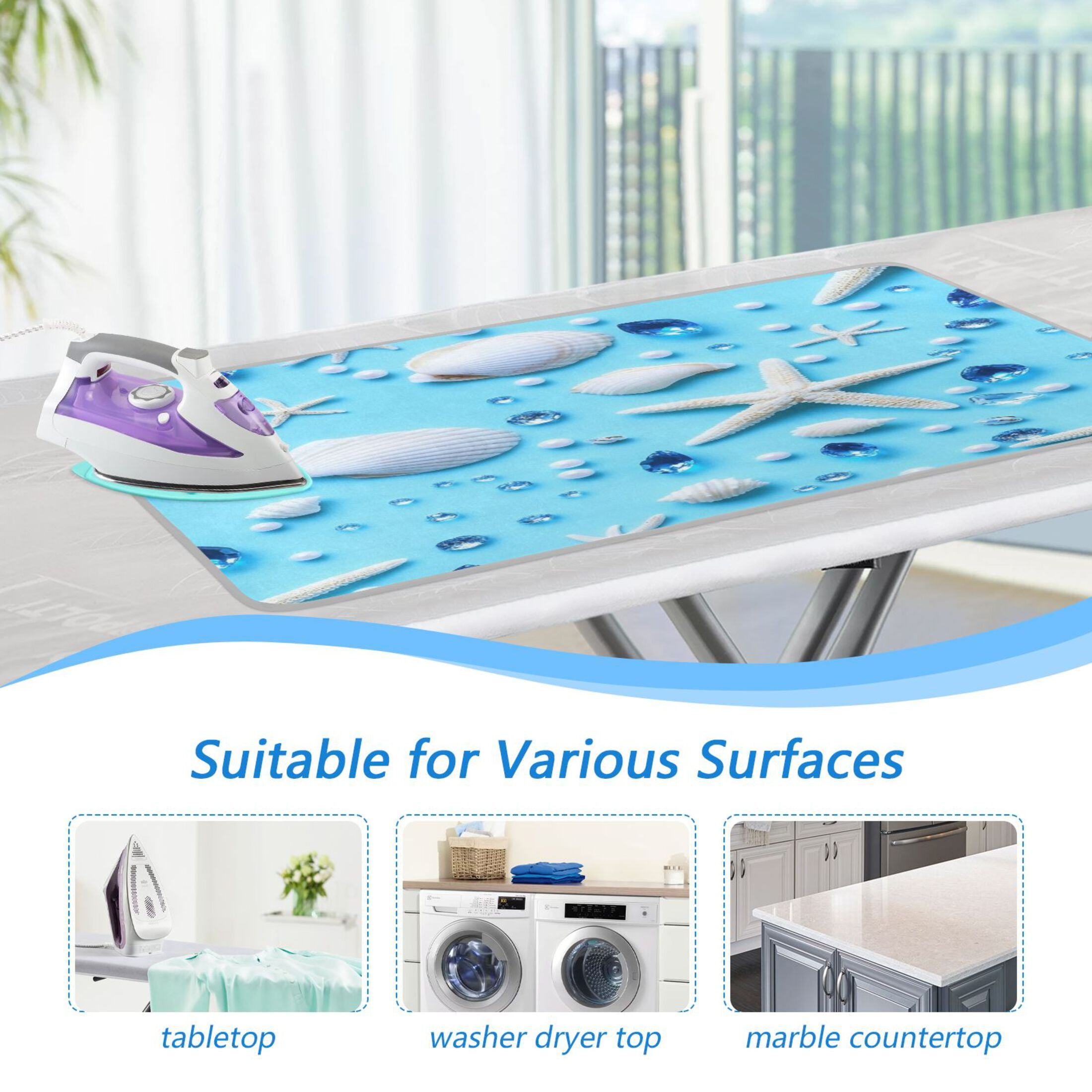 Ironing Mat Portable Ironing Blanket for Table Top Travel Ironing Pad for Washer Dryer 27.6" x 47.2" Light Blue Glass Beads