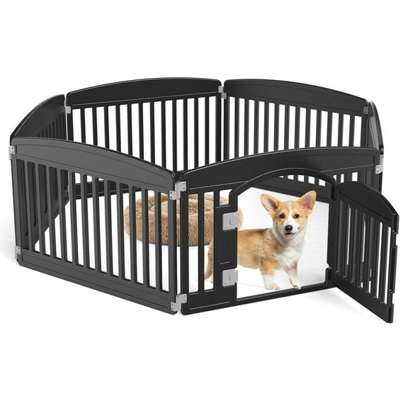 CONCETTA Plastic Dog Playpen 24 Inch, 6-Panel Pet Fence for Small Dog, Black
