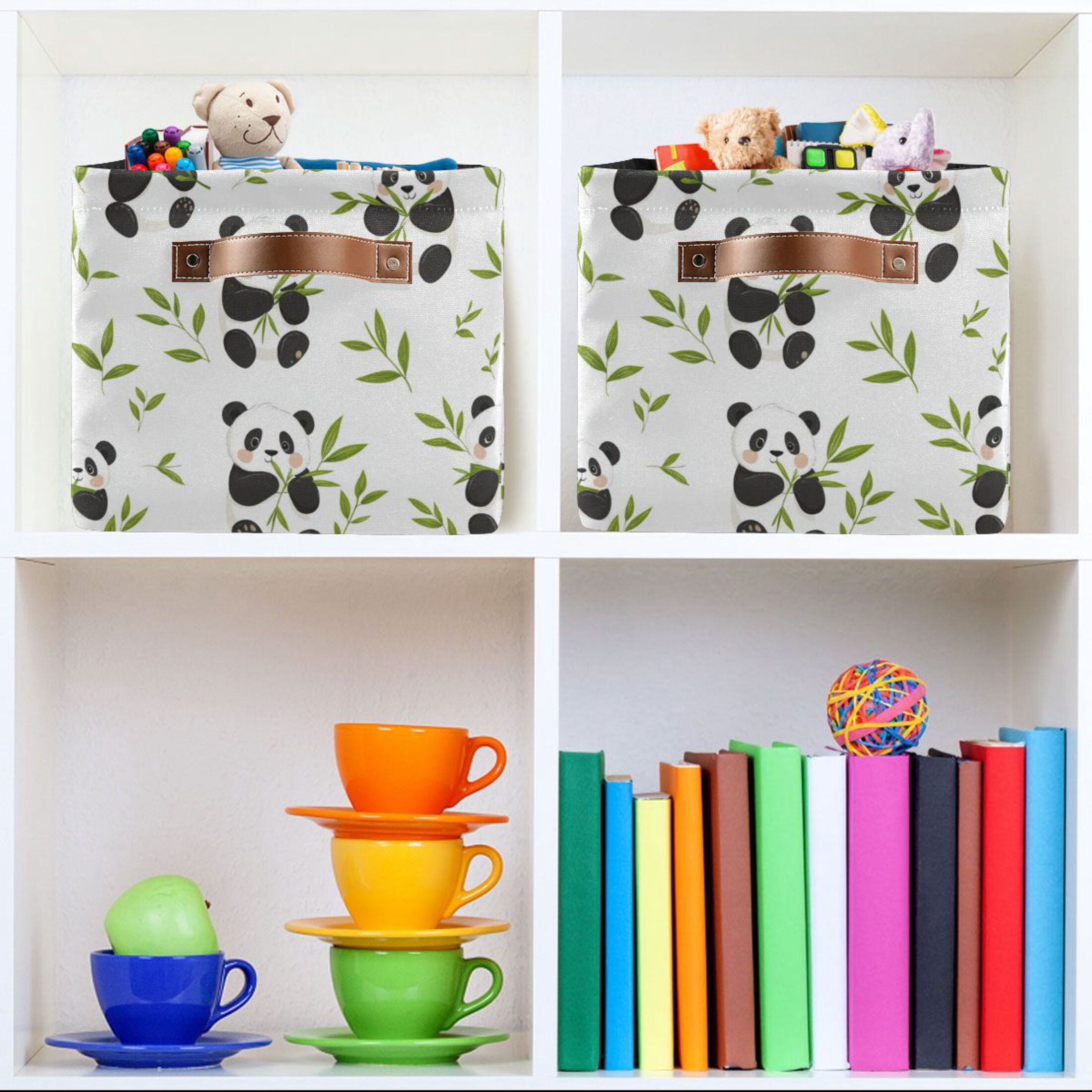 Panda Eating Bamboo Foldable Storage Basket,Canvas Fabric Foldable Storage Bins with Handles Open Home Storage Bins Boxes for Toy Book Shelf Closet Baskets