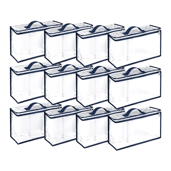 12 Pack Clear Waterproof Zippered Square Storage Bags, 15.7 in, Plastic Organizer Containers for Closet Clothes and Blanket Storage