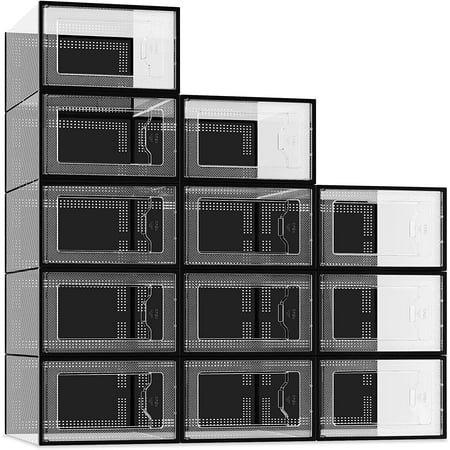 

12 Pack Shoe Storage Box Clear Plastic Stackable Shoe Organizer for Closet Space Saving Foldable Shoe Sneaker Containe