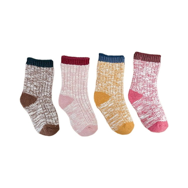 Jumpingount 4 piezas de calcetines de punto transpirables suaves de estilo Vintage de invierno, calcetines de algodón elásticos de diseño Simple, Medias Muchachas S Jumpingount AP013198-05