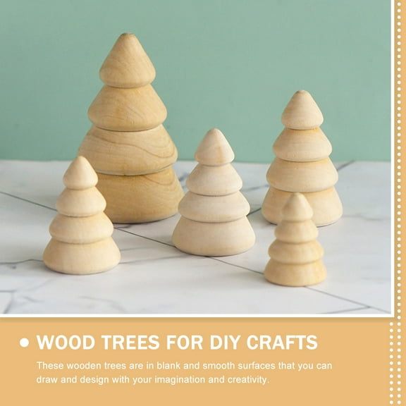 TEHAUX DIY Unfinished Wooden Trees for Decoration Khaki Color 10 Pieces Mini Wood Crafts
