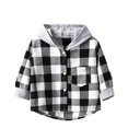 thumbnail image 2 of WQNVRNR Toddler Boys Hooded Shirt Jacket Casual Button Down Plaid Print Long Sleeve Lightweight Casual Outerwear Black 2T, 2 of 9