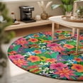 thumbnail image 3 of Small Round Rug 3Ft, Colorful Floral Non-Slip Washable Circle Rugs Carpet, Summer Botanical Flowers Watercolor Indoor Outdoor Rug Floor Mats Throw Runner for Bedroom Living Room Bathroom, 3 of 8