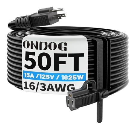 ONDOG 50ft Heavy-Duty Waterproof Extension Cord for Outdoor, 13A/1625W, Etl