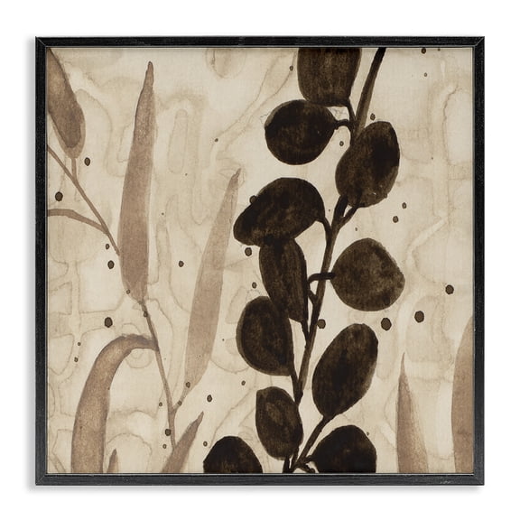 Stupell Industries Bohemian Asymmetrical Natural Leaves Black Framed Giclee Art, 12 x 12, by Krinlox