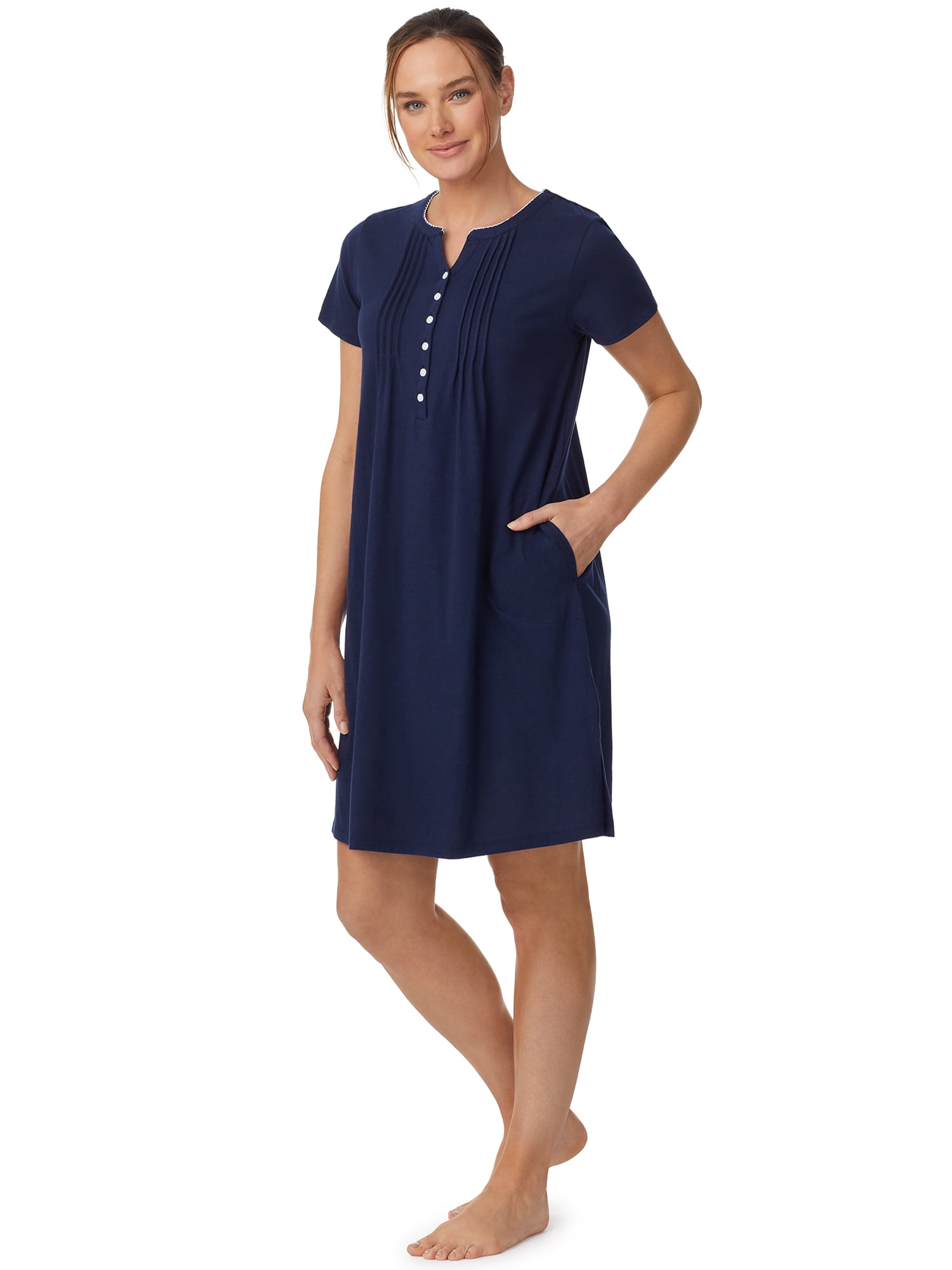 Aria Women’s Short Sleeve Split Neck Henley Nightgown 40”, Sizes XS to 5X