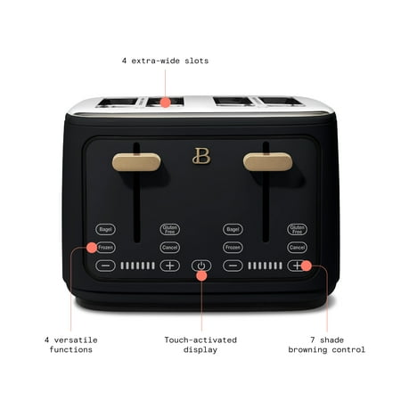 Beautiful 4-Slice Toaster with Touch-Activated Display, Black Sesame by Drew Barrymore