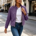 thumbnail image 2 of Yeglea Womens Fall Faux Suede Moto Jacket Full Zip Stand Collar Snap Buttons Long Sleeve Side Pockets Cropped Slim Fitted for Casual Daily Streetwear Evening Wear Purple,M, 2 of 4