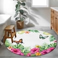 thumbnail image 3 of Tropical Spring Round Area Rug 4Ft Washable Circle Rugs for Bedroom Dining Room, Floral Leaves Butterflies Watercolor Non-Slip Carpet Floor Mats Indoor Outdoor Carpet Runner Aesthetic Home Decor, 3 of 8