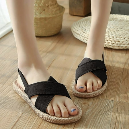 

Christmas Fashion Spring And Summer Women Sandals Flat Cross Strap Open Toe Solid Color Lightweight