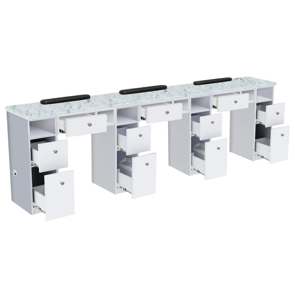 NOVA I Triple Manicure Table, Nail Station for Beauty Salon Furniture