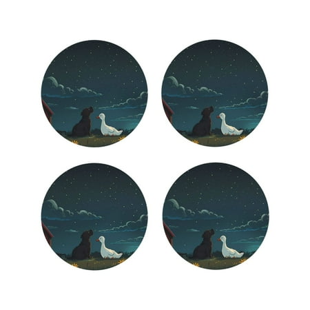 

Yiaed Farm Dog Duck Moonlight Print Leather Coasters for Drinks - Cup Coasters Coffee Table Kitchen Table Bar Home & Office Gifts Handmade Drink Coasters-Round Shape