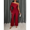 thumbnail image 4 of Womens Long Sleeve Asymmetric Neckline One Shoulder Wide Leg Jumpsuit, Summer Overall Romper For Women, 4 of 4