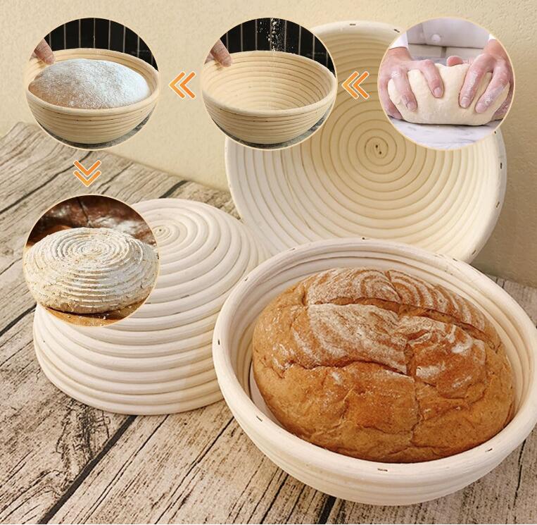 Banneton Bread Proofing Basket 2 Pcs 8.5-inch Round Rattan Bread Bowls with Linen Liners for Artisan Sourdough Bread Making for Home Bakers and Professionals