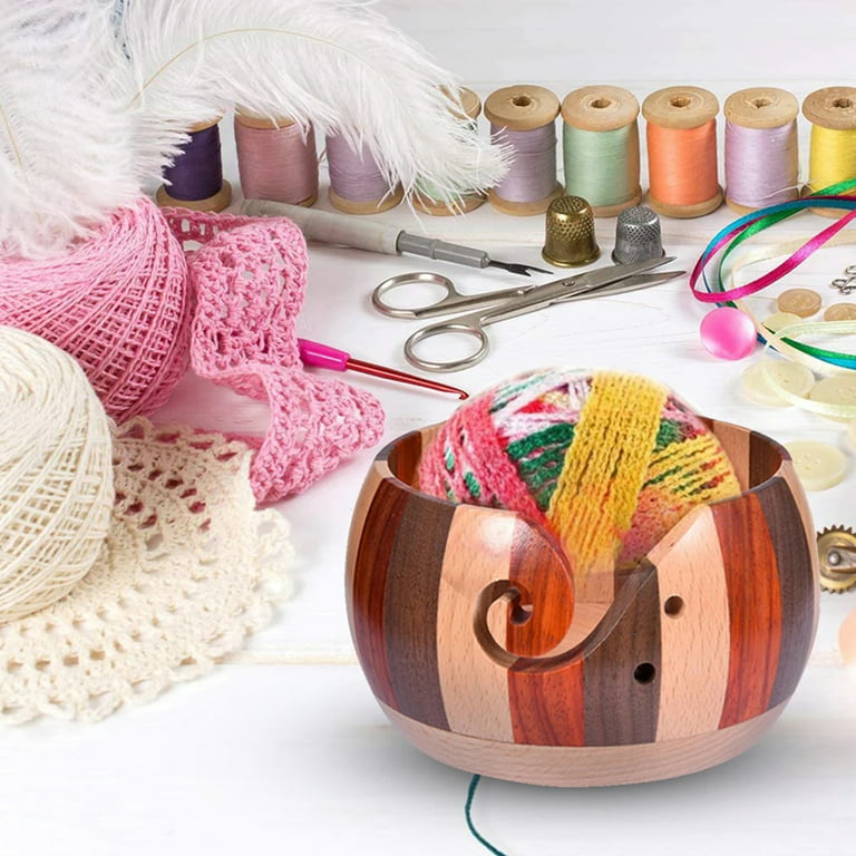 Wooden Yarn Bowl, Knitting Yarn Bowl with Holes Storage Handmade to Prevent  Slipping, Perfect Yarn Holder Bowl for Crocheting and Knitting Mothers Day  Gift 6 x 3 Classic