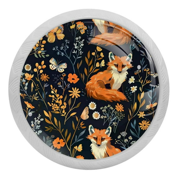 PhooArto Fox Butterfly Floral 4 PCS Crystal Glass Cabinet Knobs, Drawer Kitchen Cabinets Dresser Cupboard Wardrobe Pulls Handle - Glowing in the Dark