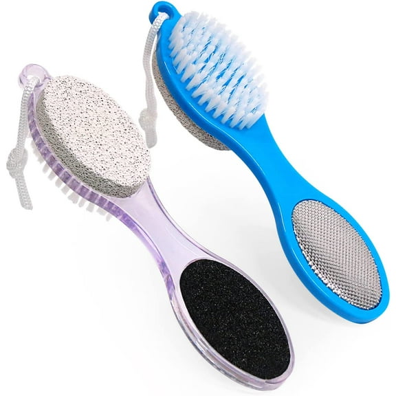 Pumice Stone Foot Brush Scrubber 4 in 1 Pedicure Paddle File Kit for Foot Care, Lilac and Blue, 2 Pack