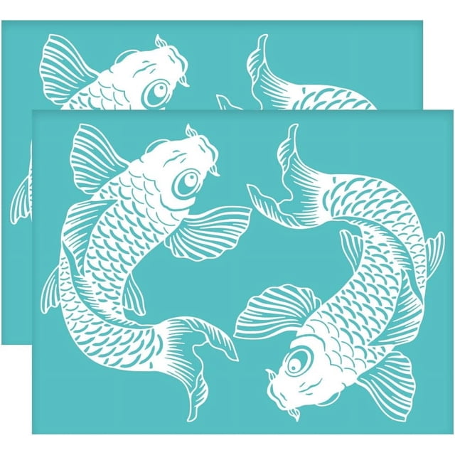 2 plantillas de serigrafía Koi de 28 x 22 cm (11 x 8,6 pulgadas), autoadhesivas, reutilizables, para transferencia de malla.