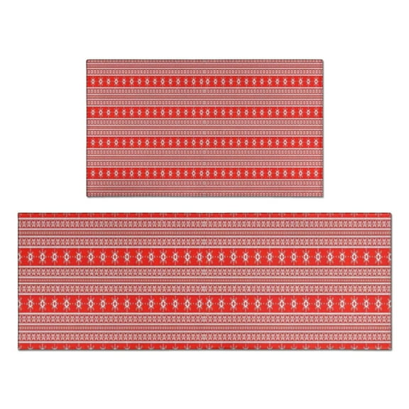 Red Christmas Folk Pattern Kitchen Rugs Sets Of 2,Anti Fatigue Kitchen Mat Rugs Non Slip Washable,Decorative Kitchen Floor Mats for Kitchen,Sink,Laundry,17"x30" 17"x47"