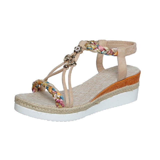 Dsscvnef Sandales Confortables pour Femmes Chaussures de Plage Décontractées Respirantes à Bout Ouvert Talon Compensé pour Usage Quotidien Printemps Été Automne