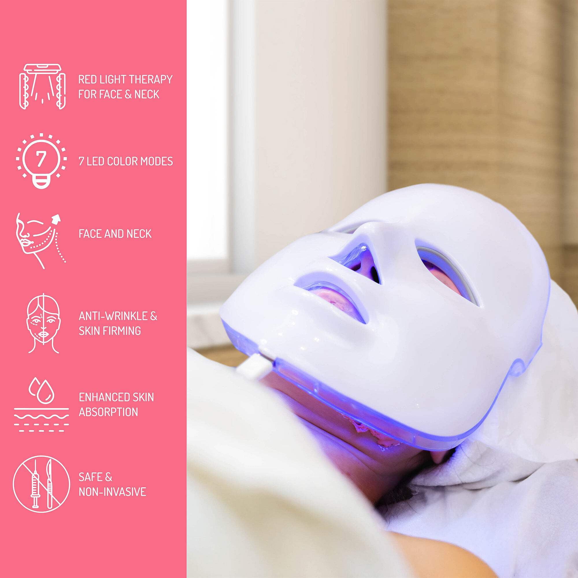 7 in 1 LED Light Face Mask with 7 Color Modes, Skin Beauty Device, White