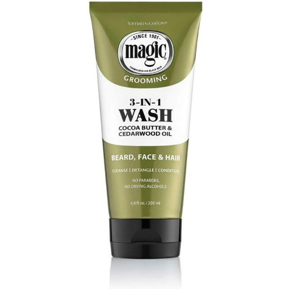SoftSheen-Carson Magic Beard Wash 3 in 1 Cleanses and Conditions for Face, Beard and Hair, with Cocoa and Shea Butters, 6.8 fl oz, 2 pack