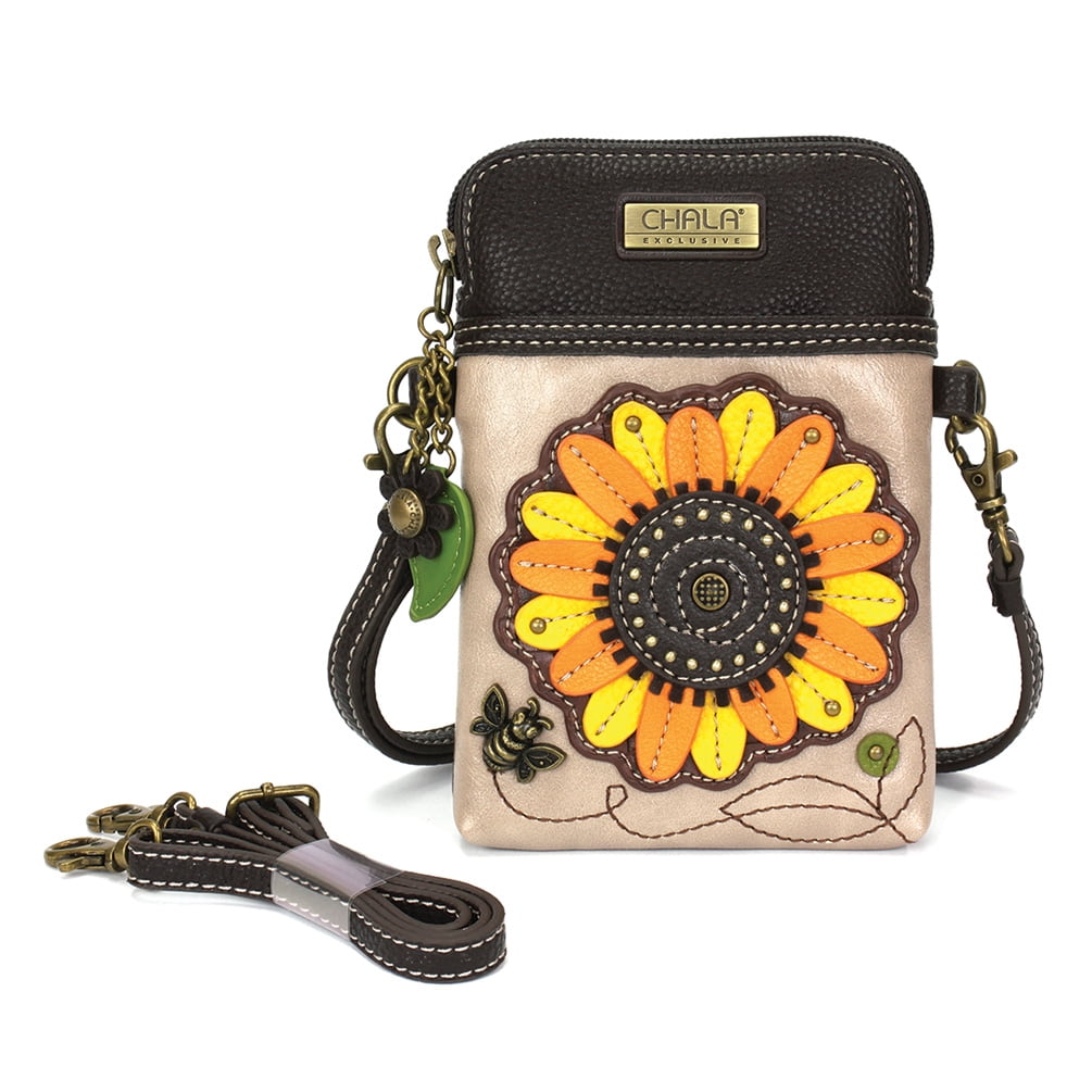CHALA Crossbody Cell Phone Purse | Women's Wristlet Handbags with Adjustable Strap (Ivory_Sunflower)