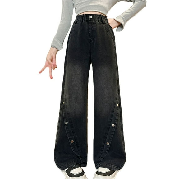 Girls Personality Fashion Pants Denim Elastic Wasit Wide Leg Jean Denim Pants Teen Girl Clothes Juniors Jeans