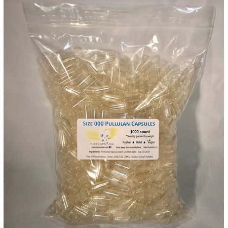 000 Capsules - PurecapsUSA - 1,000 Size 000 Fillable Clear Empty Vegetarian Pullulan Capsules